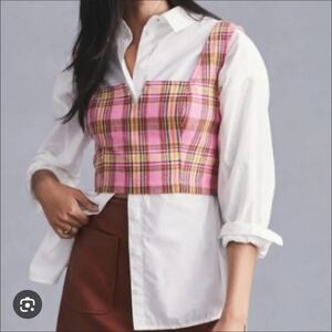 Anthropologie Maeve Pink Plaid Structured Corset Top, Size 6